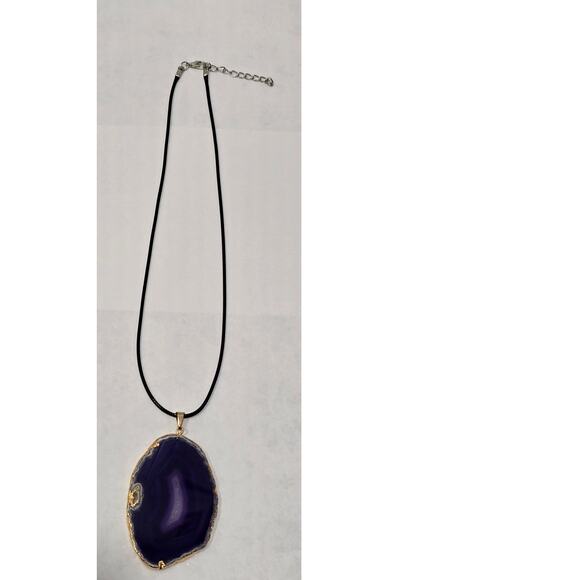 Purple Agate Slice Pendant Necklace | Natural Stone | Adjustable Cord - Picture 2 of 16